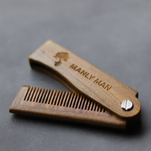 Load image into Gallery viewer, Manly Man Premium Wooden Folding Beard Comb